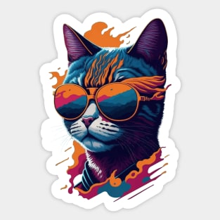 Vintage Vibes and Feline Flair Retro Cool Cat Sticker